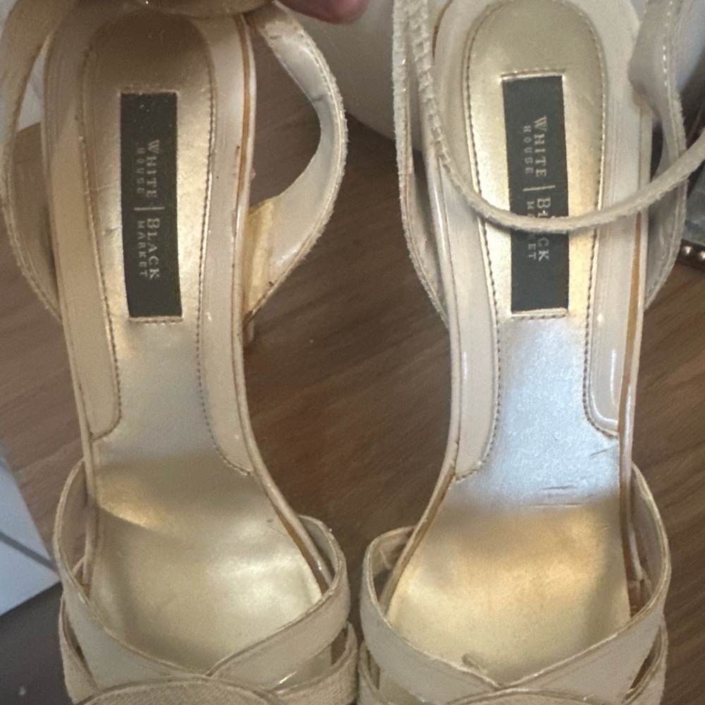 White House Black Market 8.5 Nude Strappy Platform Heels Wedding Party - Picture 6 of 9